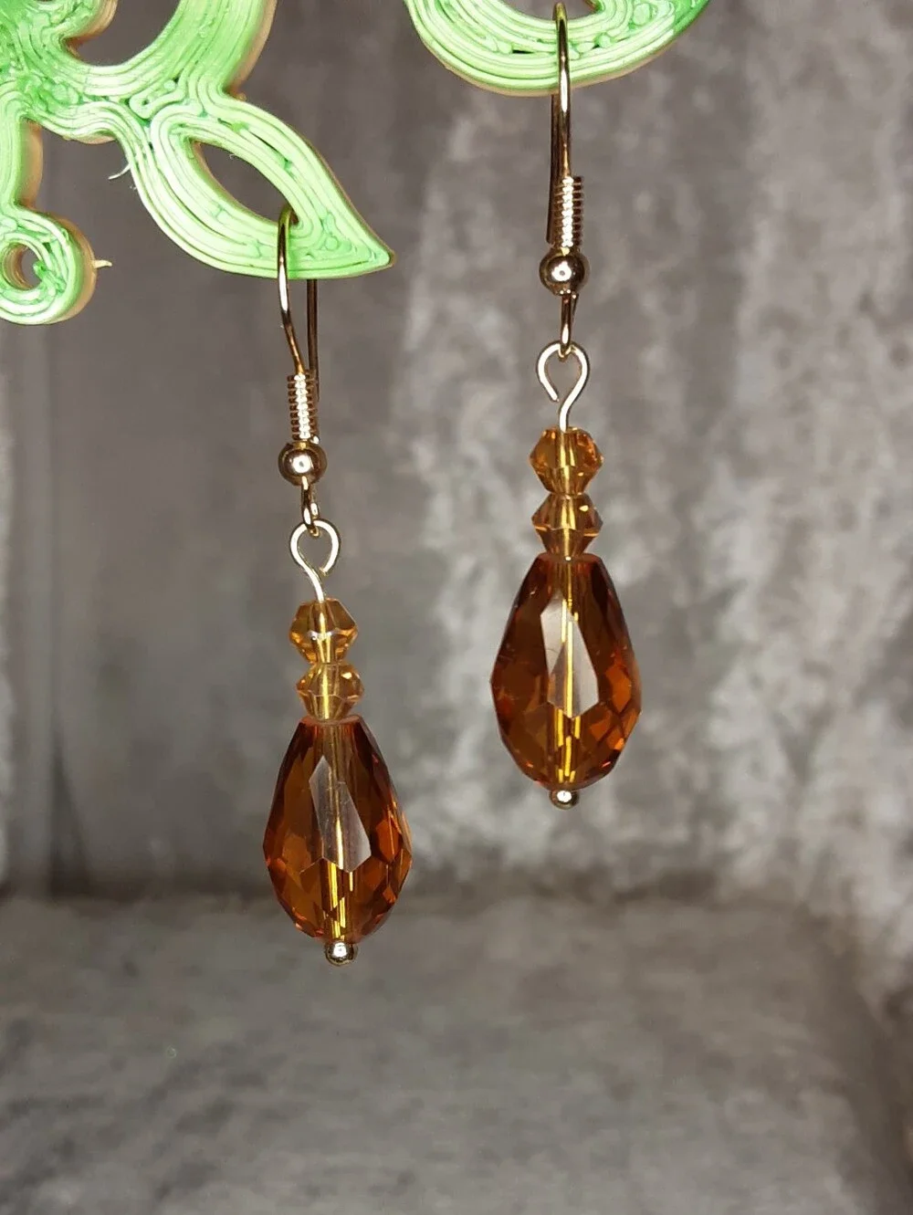 Handmade Amber Glass Beaded Earrings - Picture 4 of 5